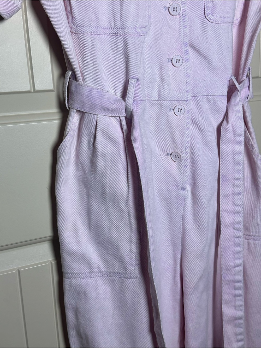 Skies are Blue Jumpsuit M Washed Lilac Pink Utility Chic Boho Minimalist Style - Picture 6 of 9